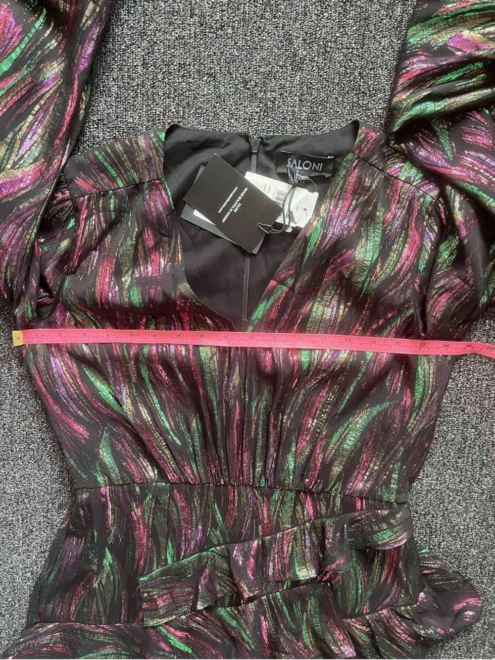 Saloni Alya Black Rainbow Jacquard Metallic Ruffle Midi Dress US 8 UK 12 Medium - Picture 5 of 10